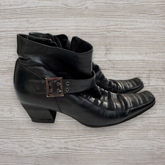 RUPERT Vintage Black Leather Square Toe Stripe Western Moto Ankle Boots EU 38 - Picture 4 of 8